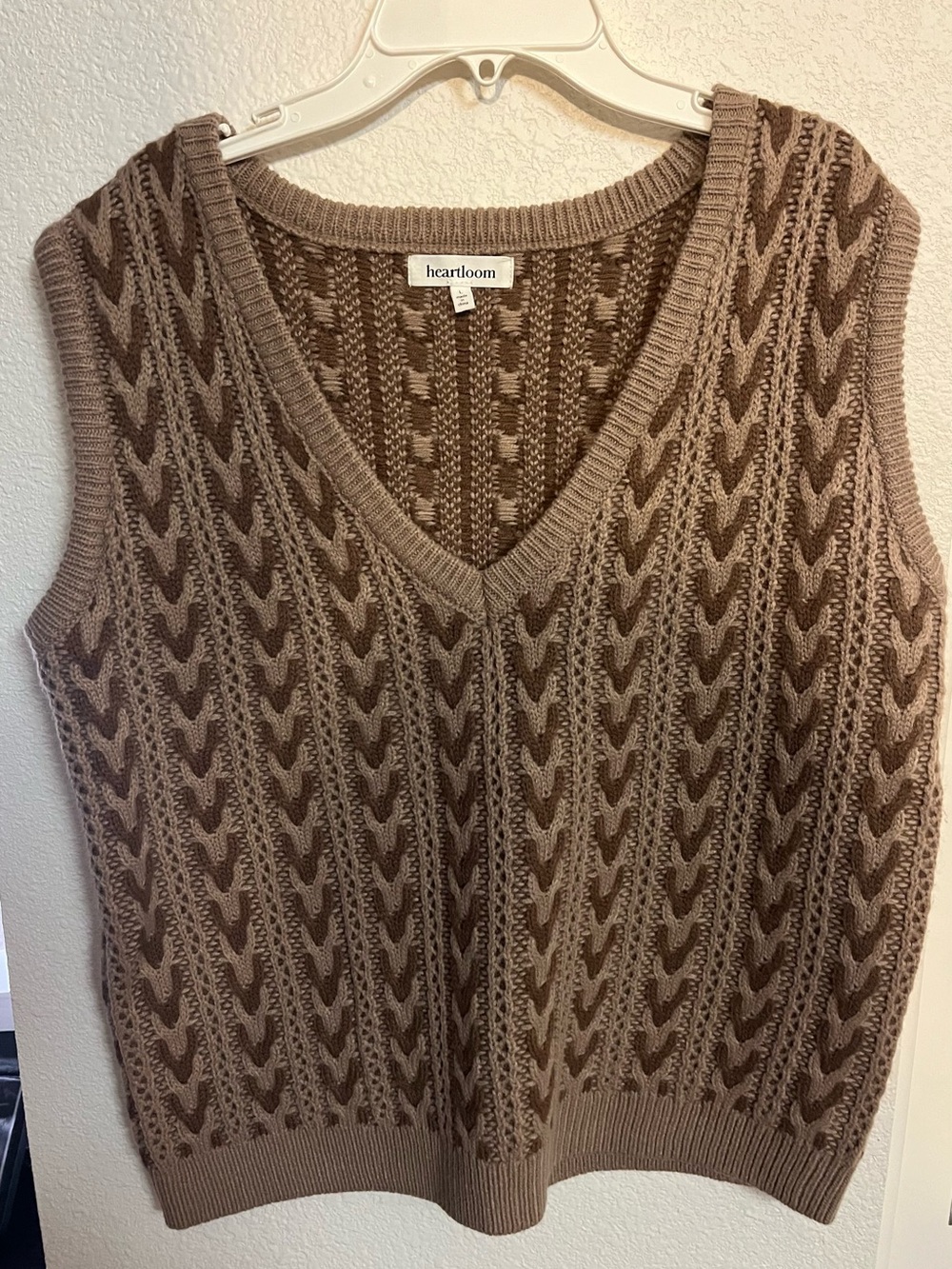 Heartloom Two-Tone Brown Cable Knit V-Neck Sweater Vest